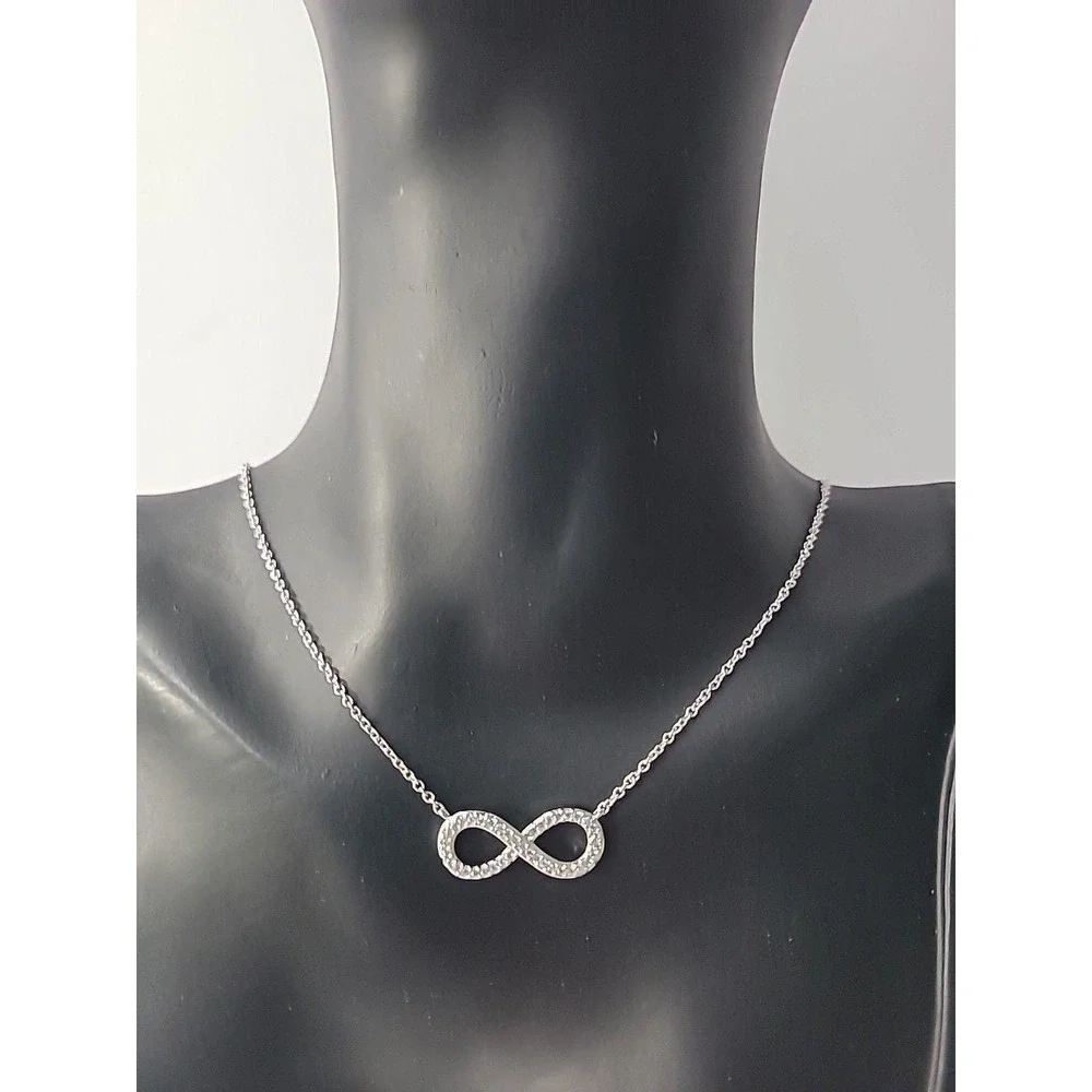 Vintage Infinity Symbol Necklace Silver Tone Pave Crystal‎ Pendant Minimalist